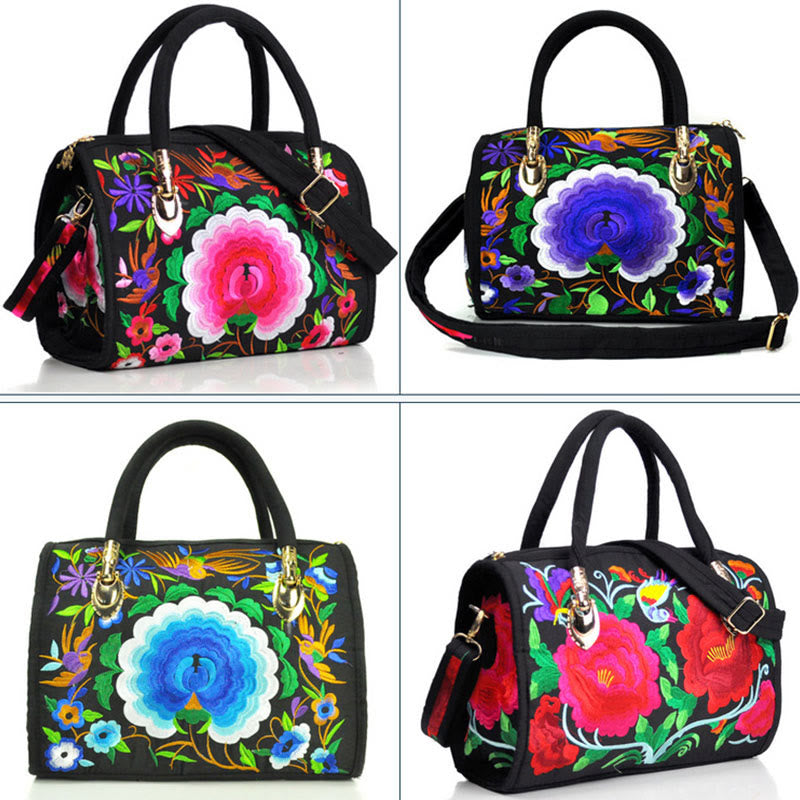 Buddha Stones Drzewko Pieniędzy Piwonia Kamelia Dwustronny Haft Płótno Torebka Na Zakupy Torebka Torebka Crossbody