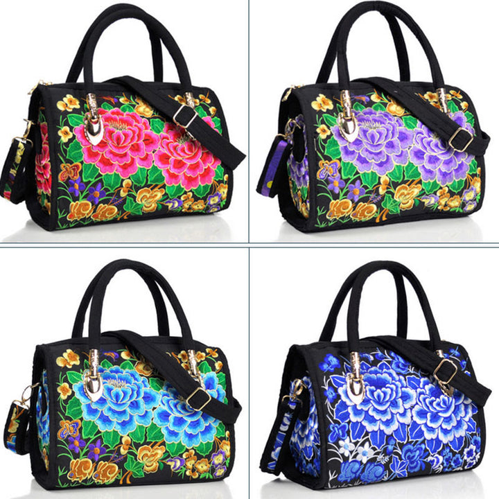 Buddha Stones Drzewko Pieniędzy Piwonia Kamelia Dwustronny Haft Płótno Torebka Na Zakupy Torebka Torebka Crossbody