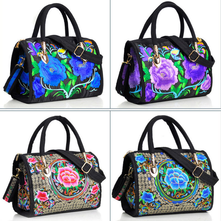 Buddha Stones Drzewko Pieniędzy Piwonia Kamelia Dwustronny Haft Płótno Torebka Na Zakupy Torebka Torebka Crossbody