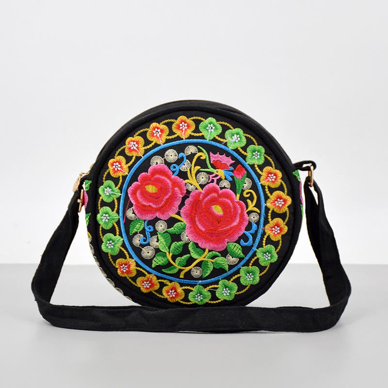 Buddha Stones Drzewo Pieniędzy Galsang Inula Kwiat Piwonia Róża Paw Dwustronny Haft Płótno Torebka Na Zakupy Torebka Torebka Crossbody