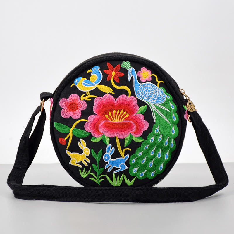 Buddha Stones Drzewo Pieniędzy Galsang Inula Kwiat Piwonia Róża Paw Dwustronny Haft Płótno Torebka Na Zakupy Torebka Torebka Crossbody
