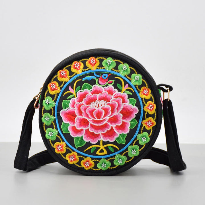 Buddha Stones Drzewo Pieniędzy Galsang Inula Kwiat Piwonia Róża Paw Dwustronny Haft Płótno Torebka Na Zakupy Torebka Torebka Crossbody