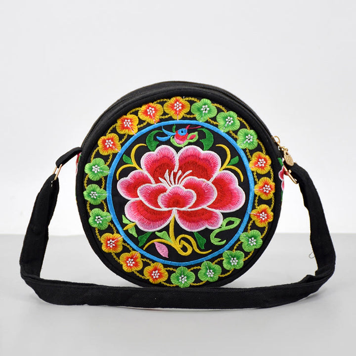 Buddha Stones Drzewo Pieniędzy Galsang Inula Kwiat Piwonia Róża Paw Dwustronny Haft Płótno Torebka Na Zakupy Torebka Torebka Crossbody