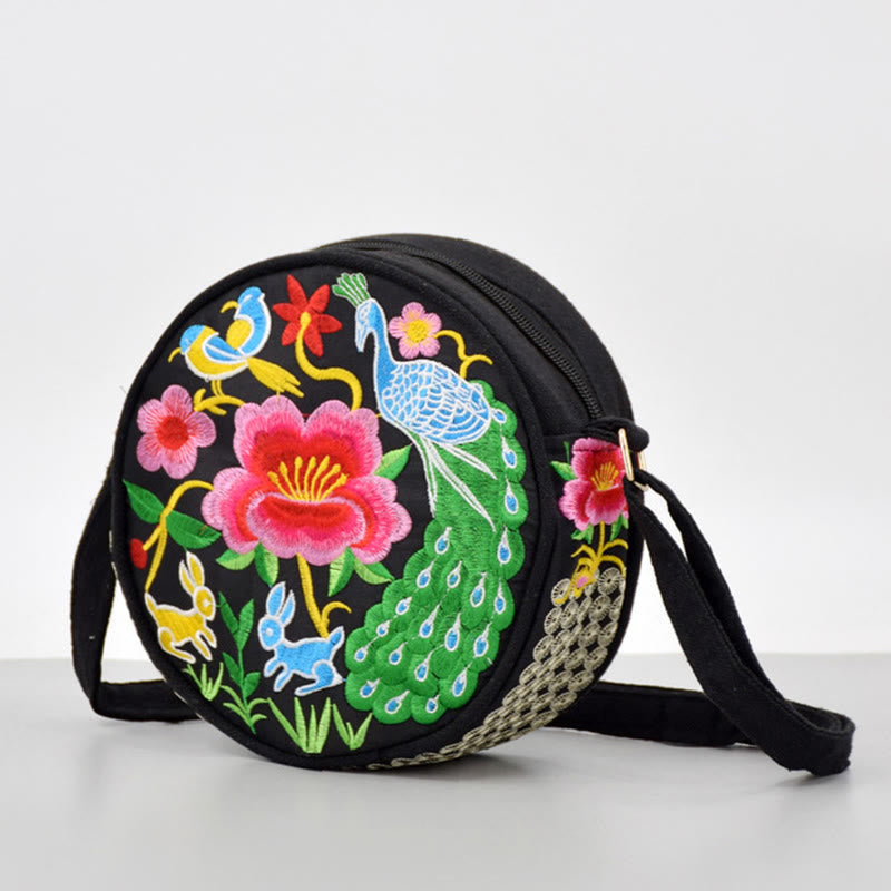 Buddha Stones Drzewo Pieniędzy Galsang Inula Kwiat Piwonia Róża Paw Dwustronny Haft Płótno Torebka Na Zakupy Torebka Torebka Crossbody