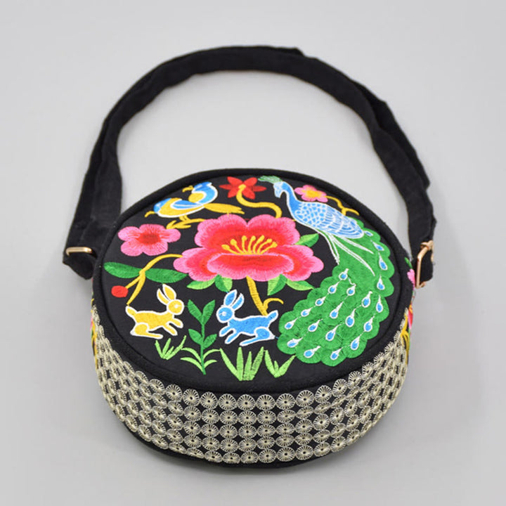 Buddha Stones Drzewo Pieniędzy Galsang Inula Kwiat Piwonia Róża Paw Dwustronny Haft Płótno Torebka Na Zakupy Torebka Torebka Crossbody
