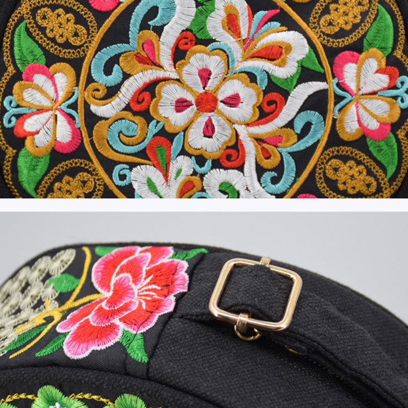 Buddha Stones Drzewo Pieniędzy Galsang Inula Kwiat Piwonia Róża Paw Dwustronny Haft Płótno Torebka Na Zakupy Torebka Torebka Crossbody