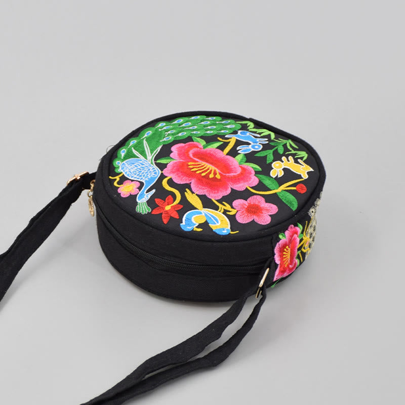 Buddha Stones Drzewo Pieniędzy Galsang Inula Kwiat Piwonia Róża Paw Dwustronny Haft Płótno Torebka Na Zakupy Torebka Torebka Crossbody