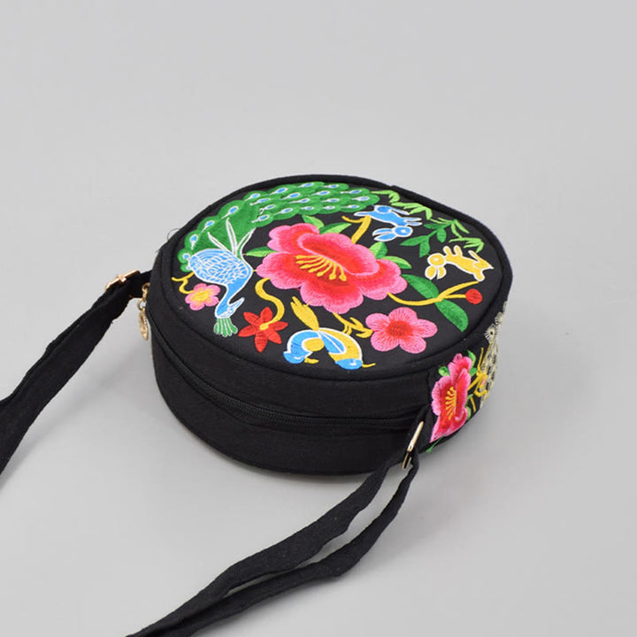 Buddha Stones Drzewo Pieniędzy Galsang Inula Kwiat Piwonia Róża Paw Dwustronny Haft Płótno Torebka Na Zakupy Torebka Torebka Crossbody