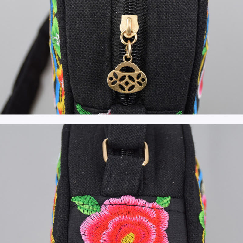 Buddha Stones Drzewo Pieniędzy Galsang Inula Kwiat Piwonia Róża Paw Dwustronny Haft Płótno Torebka Na Zakupy Torebka Torebka Crossbody