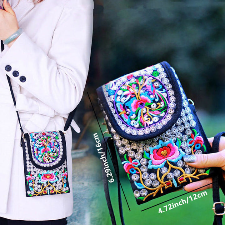 Buddha Stones Inula Kwiat Róża Haft Płócienny Plecak Torba Crossbody