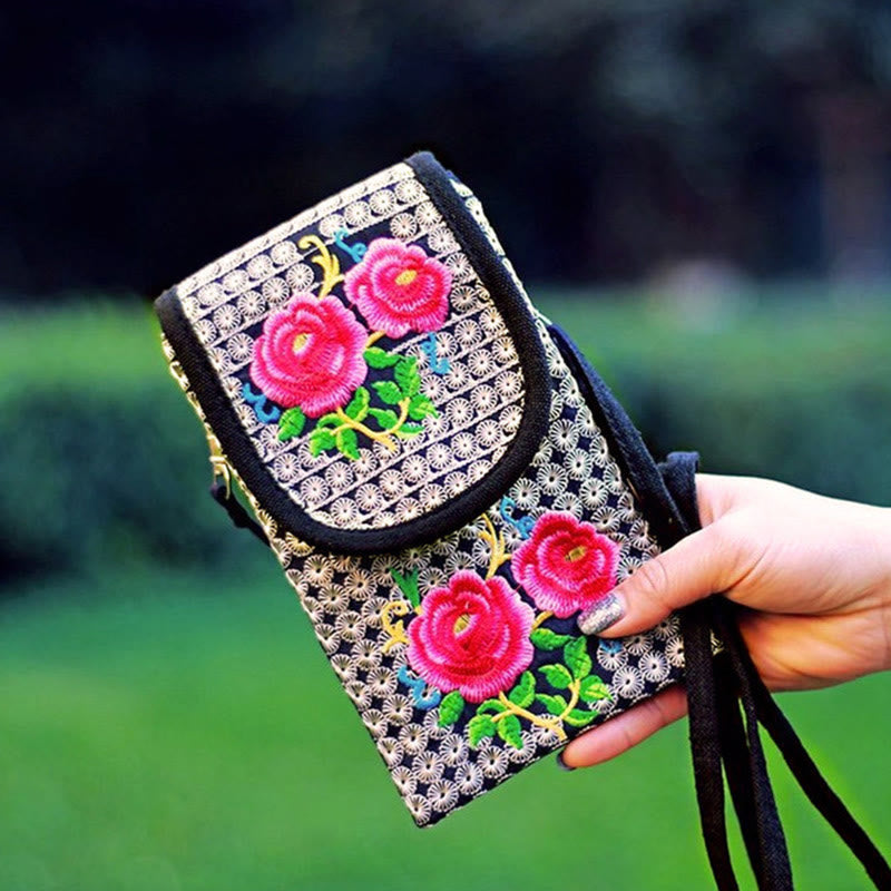 Buddha Stones Inula Kwiat Róża Haft Płócienny Plecak Torba Crossbody