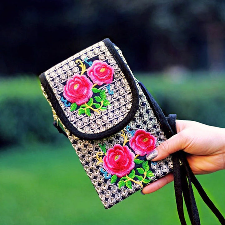 Buddha Stones Inula Kwiat Róża Haft Płócienny Plecak Torba Crossbody