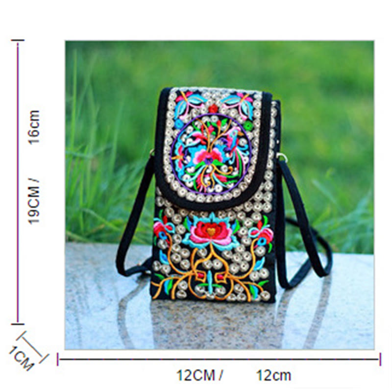Buddha Stones Inula Kwiat Róża Haft Płócienny Plecak Torba Crossbody