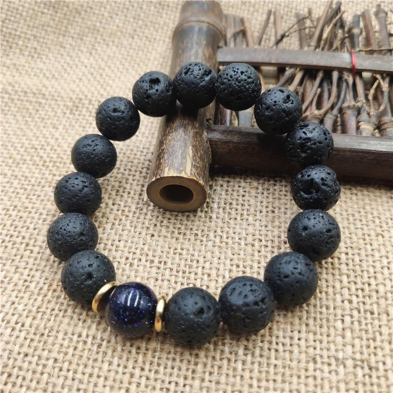 Bransoletka lecznicza z Buddha Stones , kamieniami lawowymi, kamieniami złotymi i niebieskim piaskowcem