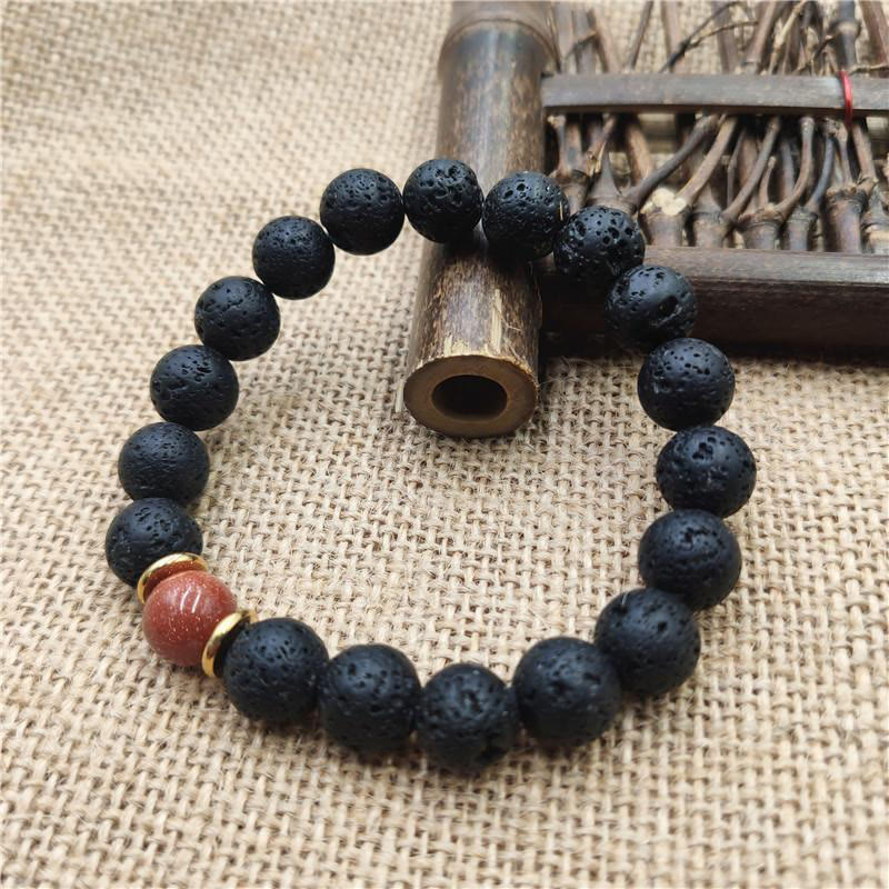 Bransoletka lecznicza z Buddha Stones , kamieniami lawowymi, kamieniami złotymi i niebieskim piaskowcem