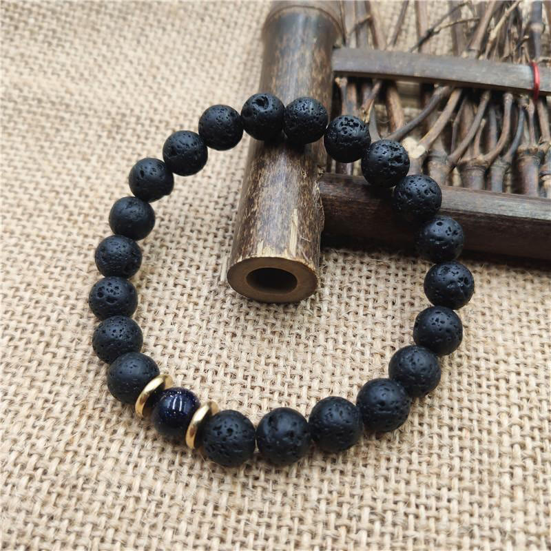 Bransoletka lecznicza z Buddha Stones , kamieniami lawowymi, kamieniami złotymi i niebieskim piaskowcem