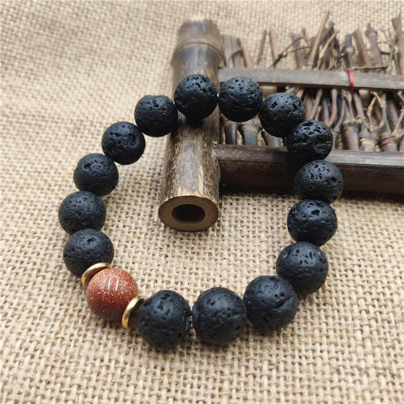 Bransoletka lecznicza z Buddha Stones , kamieniami lawowymi, kamieniami złotymi i niebieskim piaskowcem