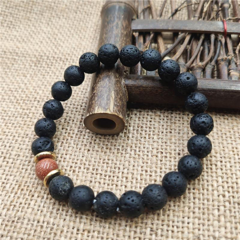 Bransoletka lecznicza z Buddha Stones , kamieniami lawowymi, kamieniami złotymi i niebieskim piaskowcem