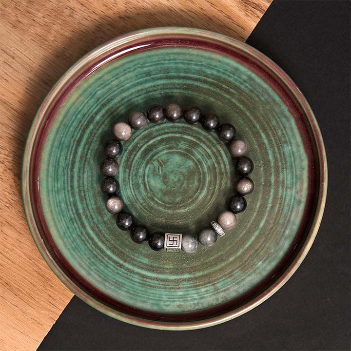 Buddha Stones Czarny Obsydian Orle Oko Kamień Siła Odwaga Bransoletka