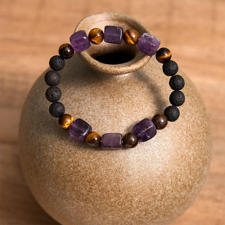Buddha Stones Różne Kryształy Sześcian Ametyst Lava Rock Wsparcie Bransoletka