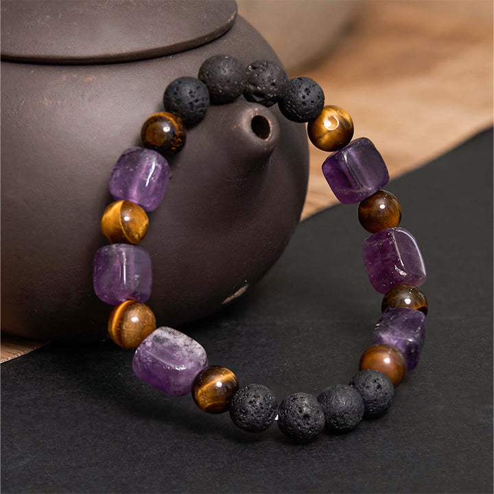 Buddha Stones Różne Kryształy Sześcian Ametyst Lava Rock Wsparcie Bransoletka