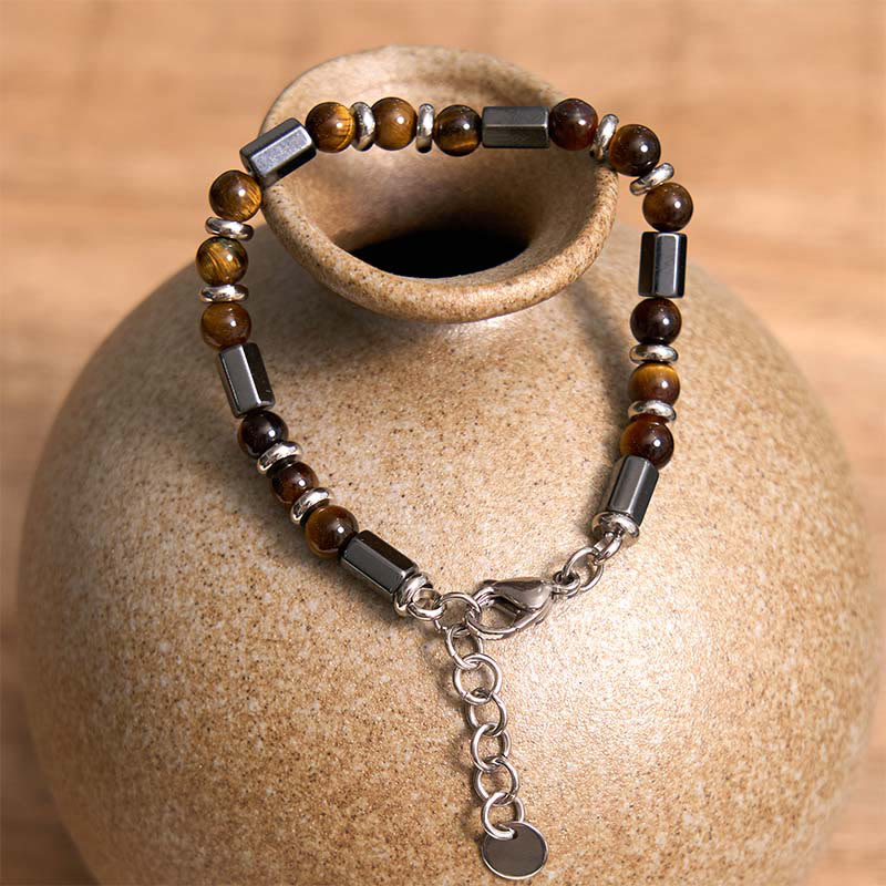 Bransoletka z łańcuchem z zapięciem klamrowym i Buddha Stones Tygrysie Oko Hematyt