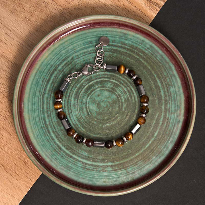 Bransoletka z łańcuchem z zapięciem klamrowym i Buddha Stones Tygrysie Oko Hematyt
