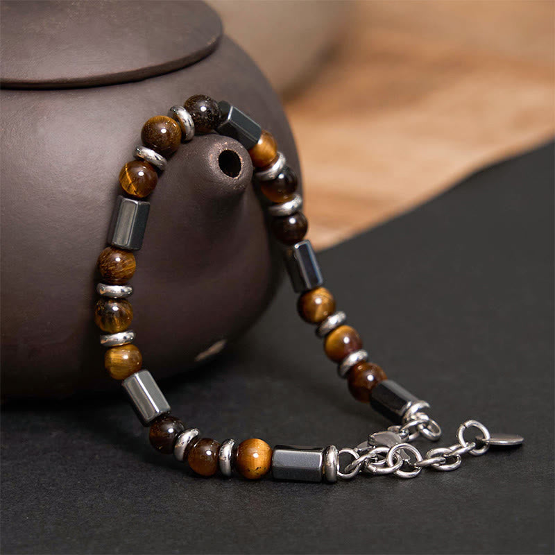 Bransoletka z łańcuchem z zapięciem klamrowym i Buddha Stones Tygrysie Oko Hematyt