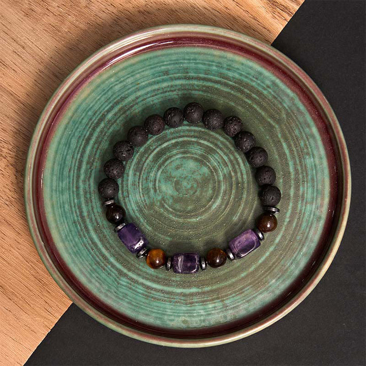 Buddha Stones Różne Kryształy Bransoletka Spokojna z Lawy