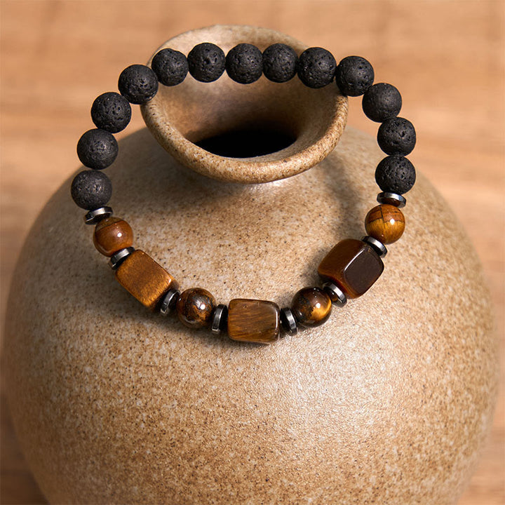 Buddha Stones Różne Kryształy Bransoletka Spokojna z Lawy