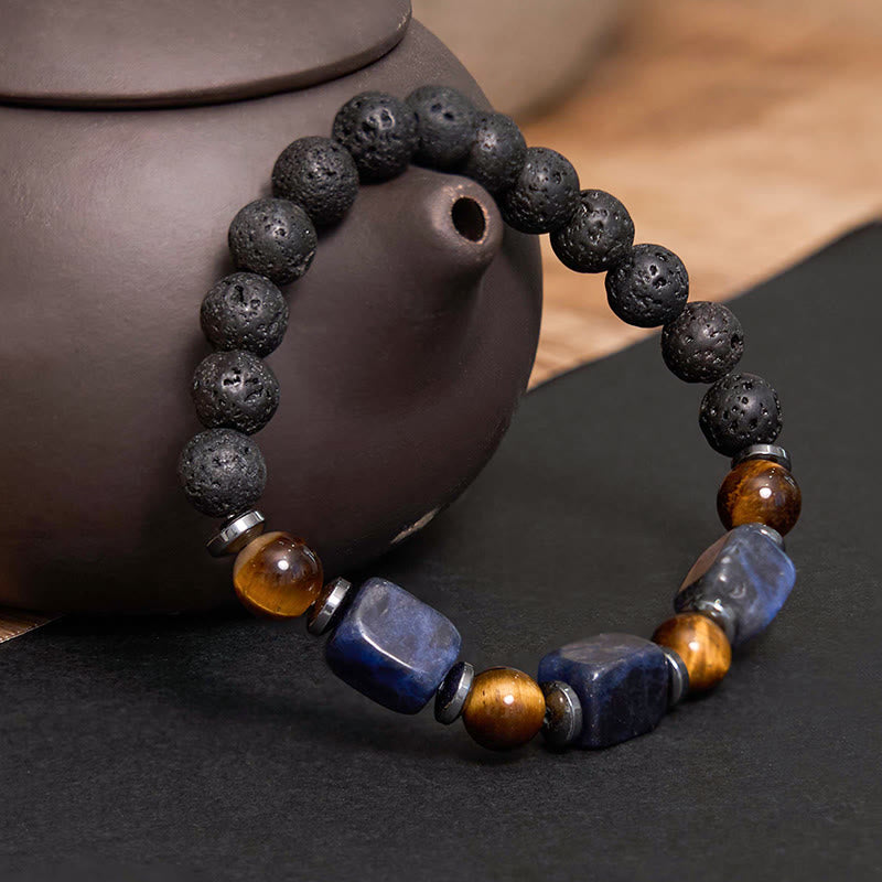 Buddha Stones Różne Kryształy Bransoletka Spokojna z Lawy