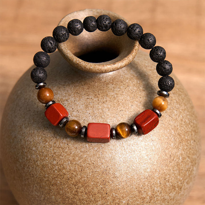 Buddha Stones Różne Kryształy Bransoletka Spokojna z Lawy