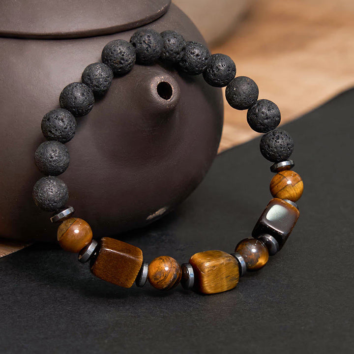 Buddha Stones Różne Kryształy Bransoletka Spokojna z Lawy