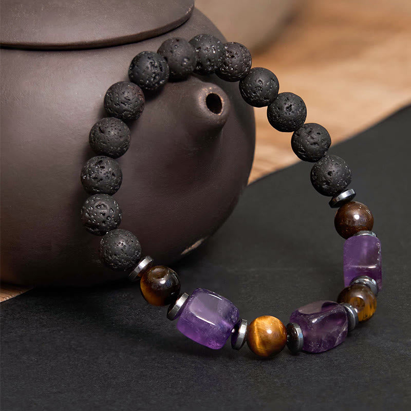 Buddha Stones Różne Kryształy Bransoletka Spokojna z Lawy