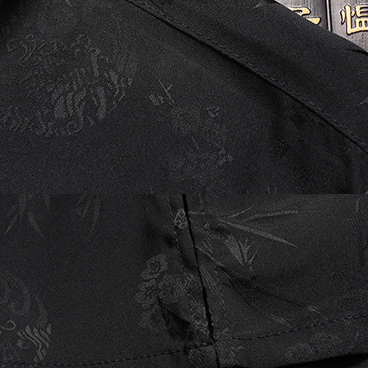 Buddha Stones Kwiat Brzoskwiniowy Strój Tang Hanfu Tradycyjny Mundur Krótki Rękaw Top Spodnie Odzież Męski Zestaw - image 12