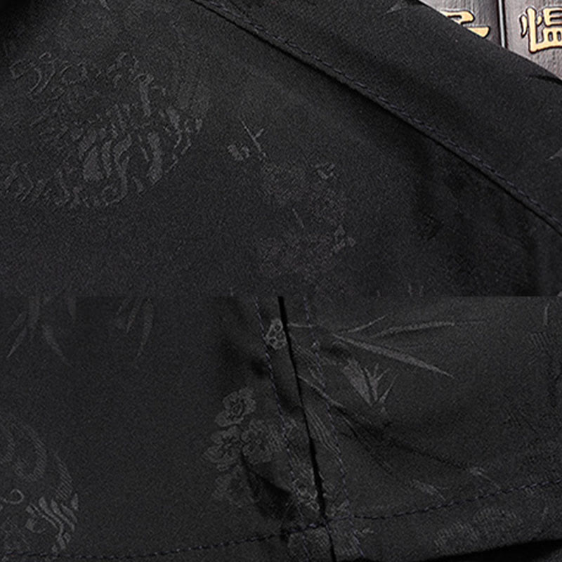 Buddha Stones Kwiat Brzoskwiniowy Strój Tang Hanfu Tradycyjny Mundur Krótki Rękaw Top Spodnie Odzież Męski Zestaw - image 12