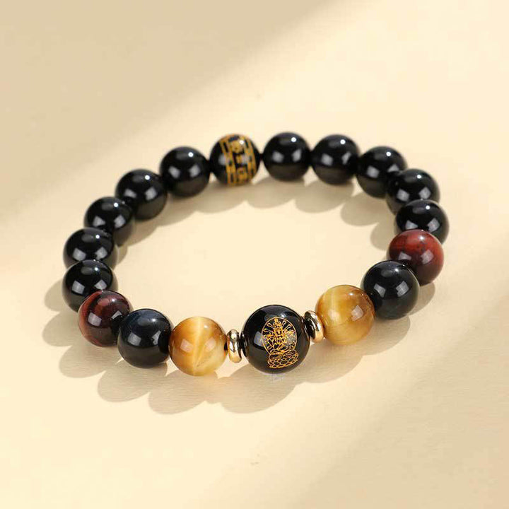 Buddha Stones Czarny Onyks Tygrysie Om Mani Padme Hum Chiński Zodiak Natal Budda Bransoletka Wsparcia