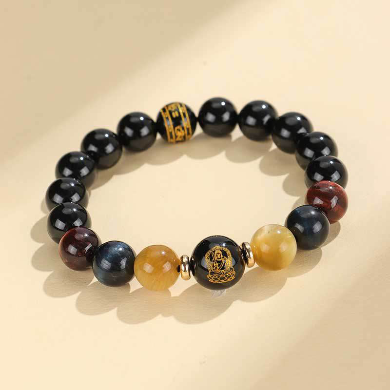 Buddha Stones Czarny Onyks Tygrysie Om Mani Padme Hum Chiński Zodiak Natal Budda Bransoletka Wsparcia