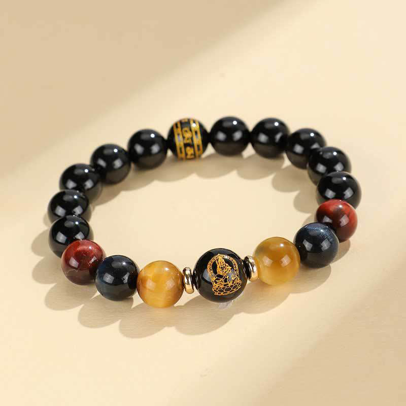 Buddha Stones Czarny Onyks Tygrysie Om Mani Padme Hum Chiński Zodiak Natal Budda Bransoletka Wsparcia