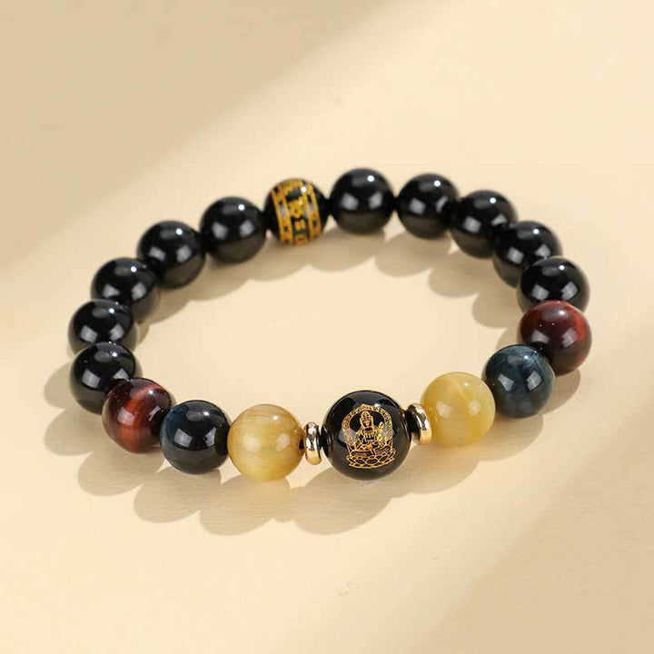 Buddha Stones Czarny Onyks Tygrysie Om Mani Padme Hum Chiński Zodiak Natal Budda Bransoletka Wsparcia