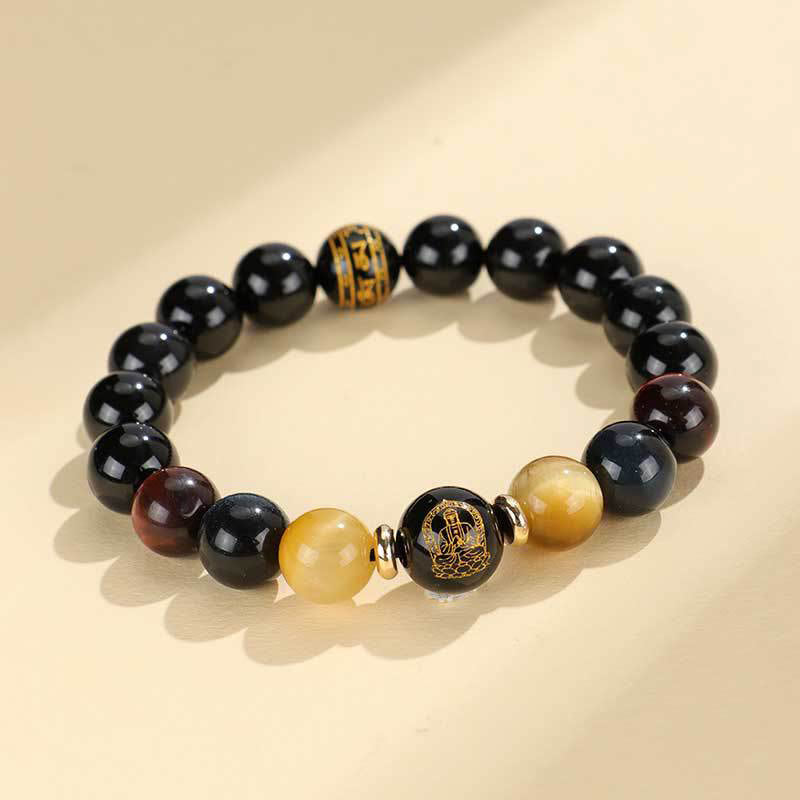 Buddha Stones Czarny Onyks Tygrysie Om Mani Padme Hum Chiński Zodiak Natal Budda Bransoletka Wsparcia