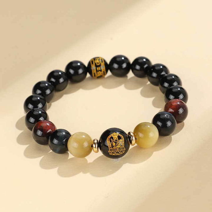 Buddha Stones Czarny Onyks Tygrysie Om Mani Padme Hum Chiński Zodiak Natal Budda Bransoletka Wsparcia