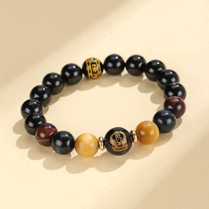 Buddha Stones Czarny Onyks Tygrysie Om Mani Padme Hum Chiński Zodiak Natal Budda Bransoletka Wsparcia