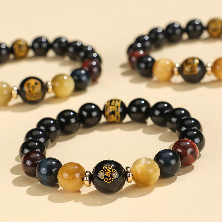 Buddha Stones Czarny Onyks Tygrysie Om Mani Padme Hum Chiński Zodiak Natal Budda Bransoletka Wsparcia