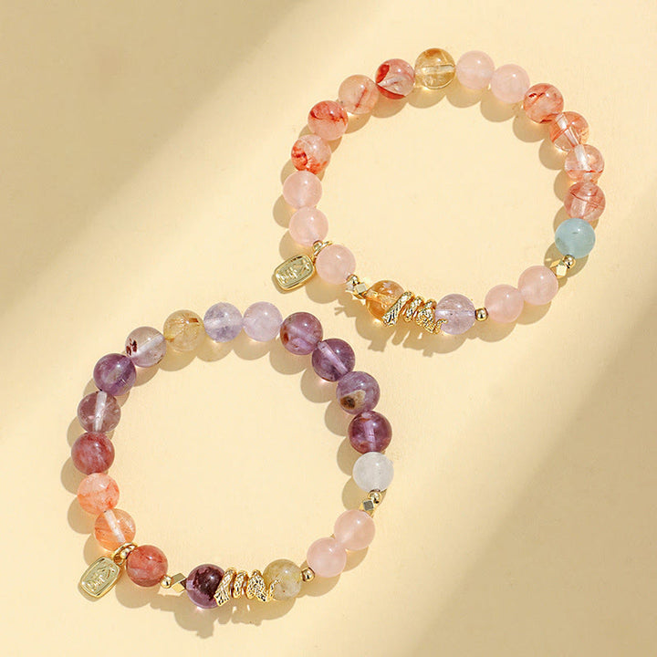 Buddha Stones Różne Kryształy Różowy Kryształ Ametyst Rok Węża Szczęśliwa Bransoletka