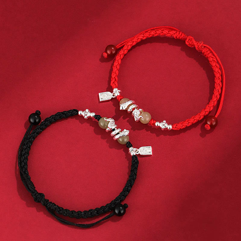 Buddha Stones Hetian Jade Rok Węża Ochrona Bransoletka Pleciona