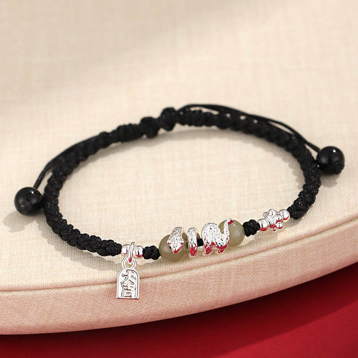 Buddha Stones Hetian Jade Rok Węża Ochrona Bransoletka Pleciona