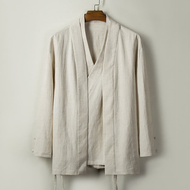 Buddha Stones Upadek Chiński Hanfu Bawełna Lniana Męska Kurtka Odzież - Bielizna - US/UK/AU44， EU54 (4XL) - image 7