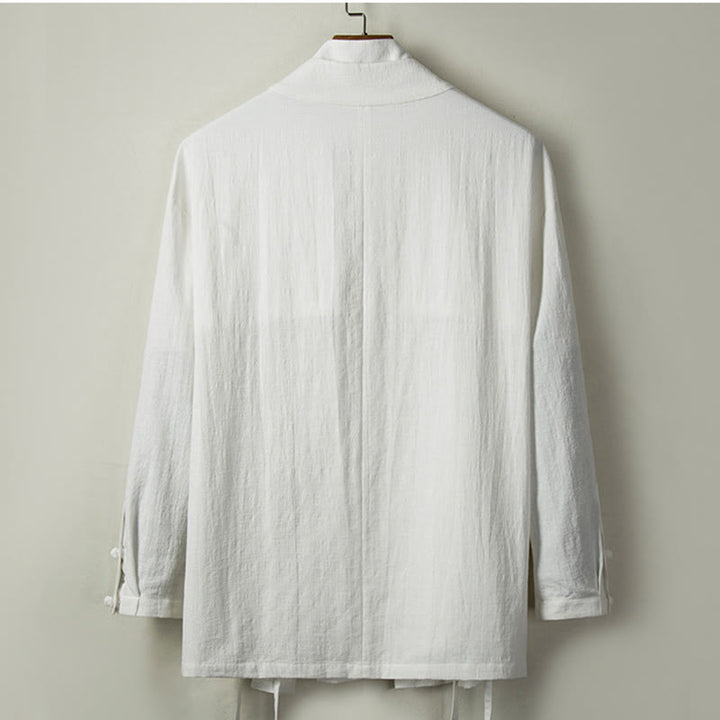 Buddha Stones Upadek Chiński Hanfu Bawełna Lniana Męska Kurtka Odzież - image 3