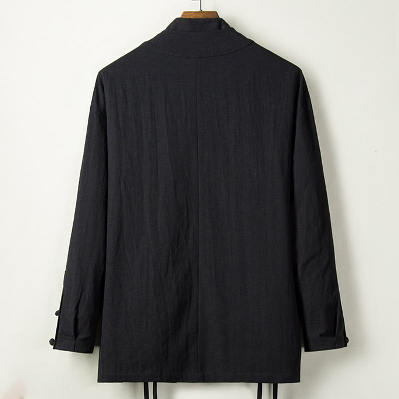 Buddha Stones Upadek Chiński Hanfu Bawełna Lniana Męska Kurtka Odzież - image 6